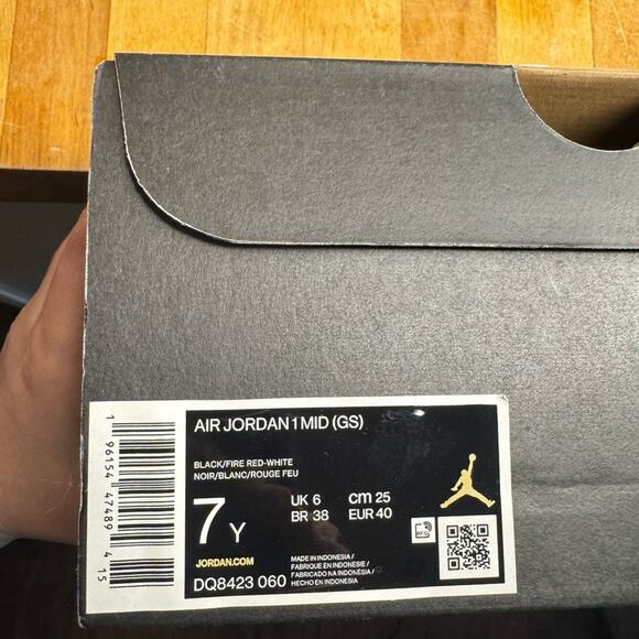 Air Jordan 1 Mid Black and Fire Red High Tops - Picture 7 of 7